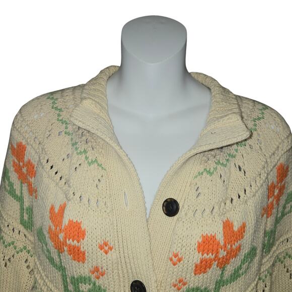 LL Bean Signature Womens Medium Cardigan Sweater Floral Knit Cottagecore Artsy - Picture 3 of 10